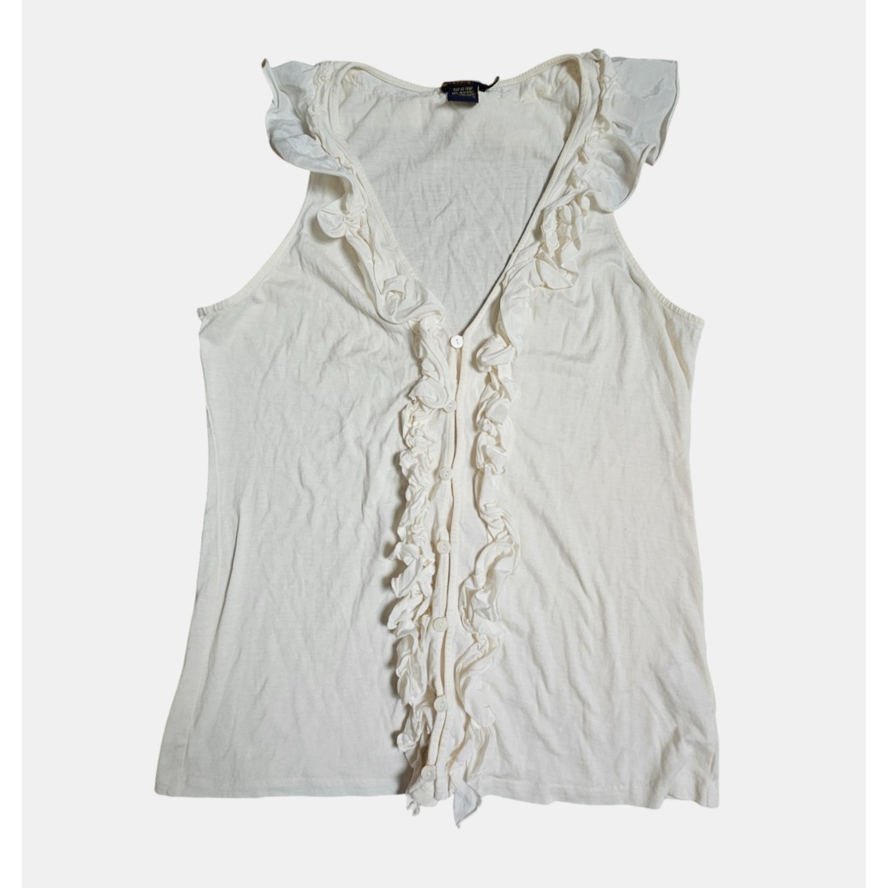 Rugby Ralph Lauren Cream Ruffle Front Sleeveless Blouse